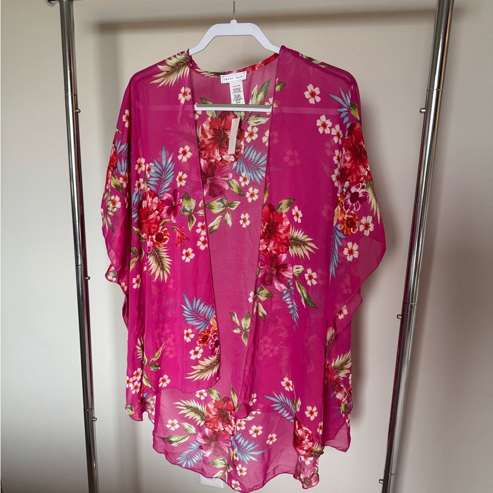 Floral Pink Sheer Kimono S NWT